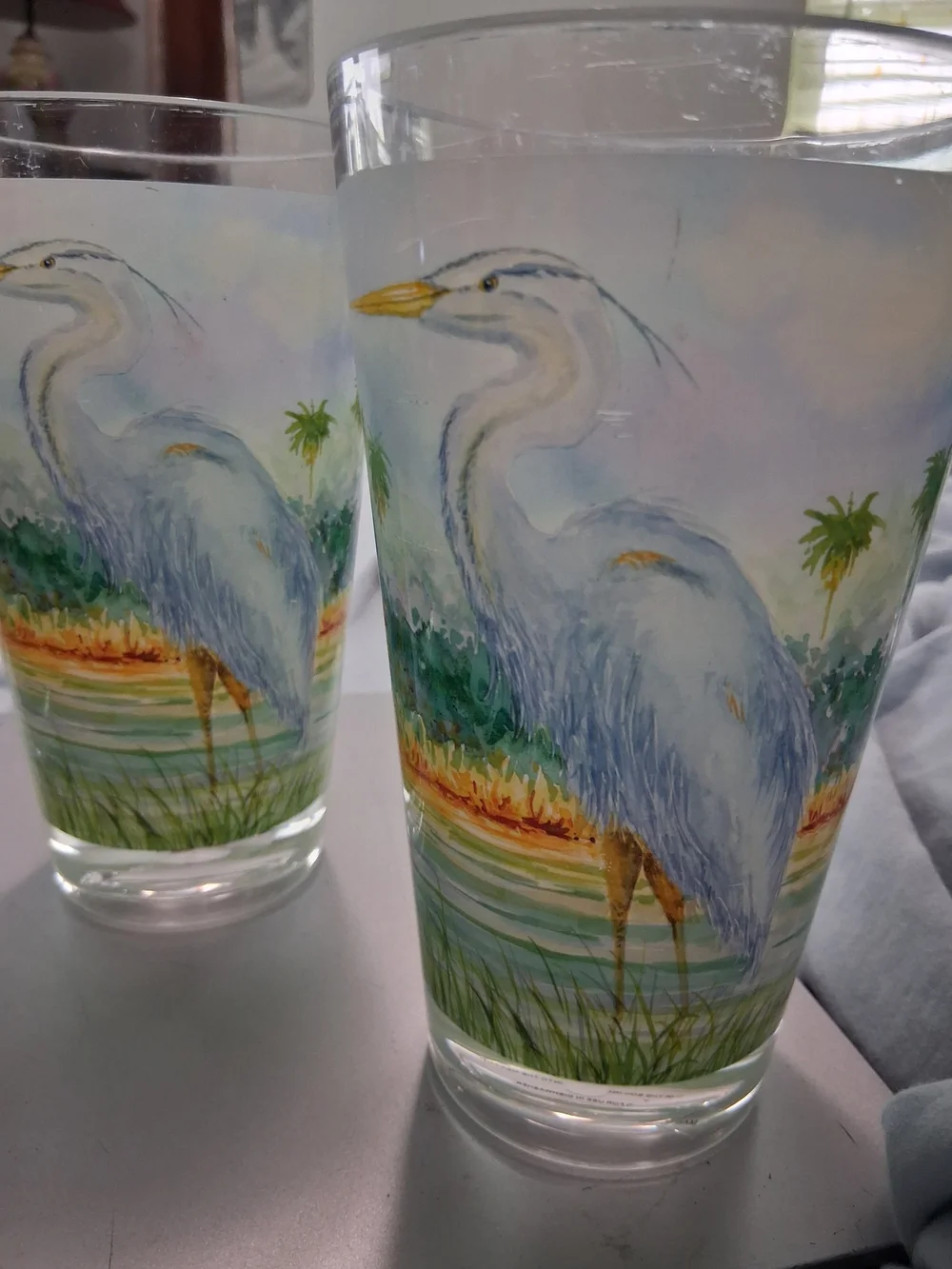 White Heron Egret Coastal Drinking Glass - Set of 4